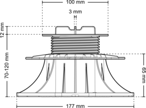 Dimensions sta 070 120 k3 front