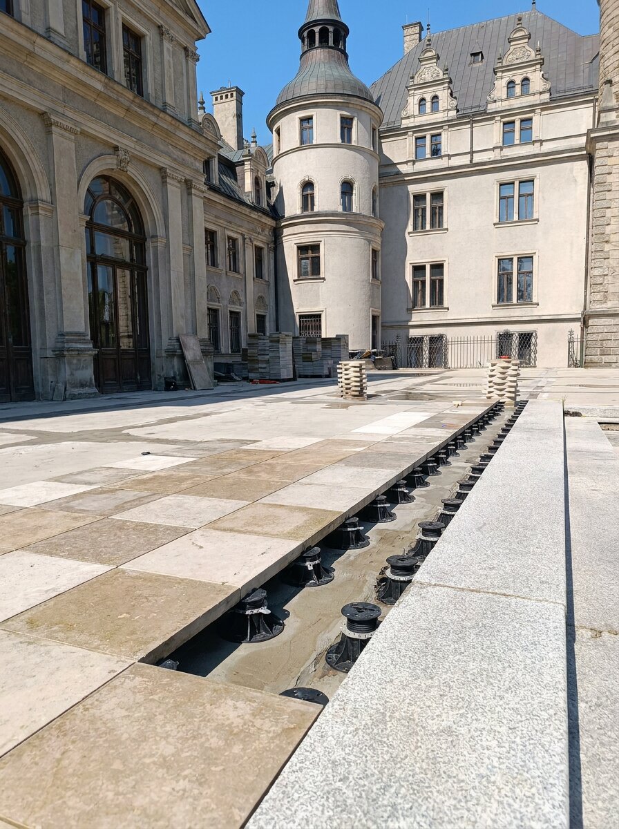 Technologie der Stelzlager Terrasse auf Schloss Moszna Rzad Czarny