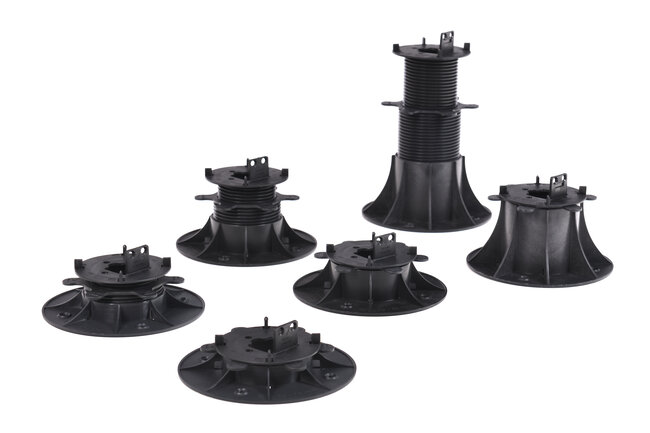 Serie höhenverstellbarer Stelzlager clever level für Terrassen mit Platten und Balken