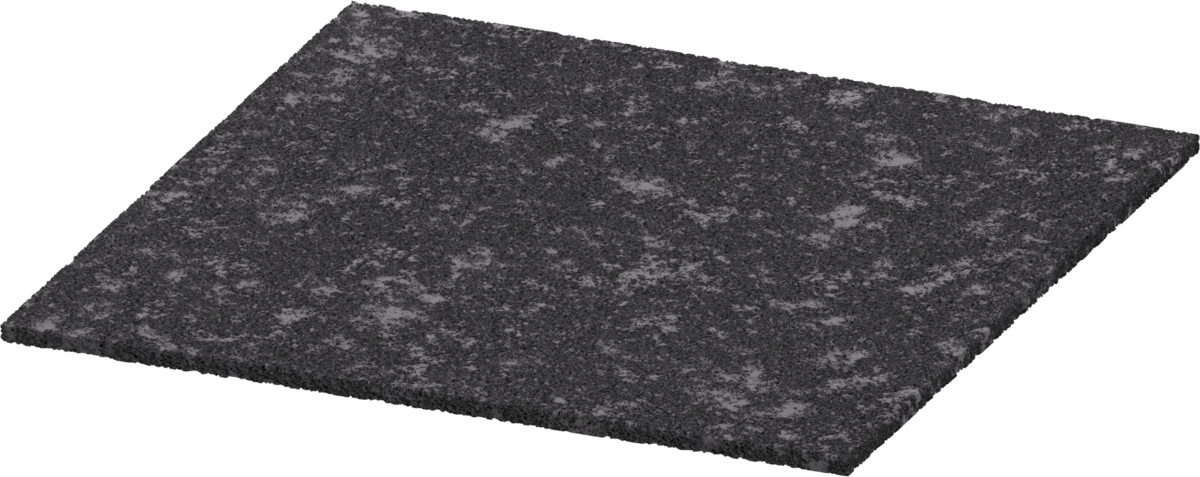 Quadratisches Antivibrations-Gummipad für höhenverstellbares Stelzlager auf weißem Hintergrund.